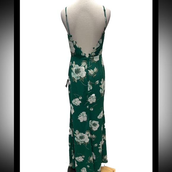 Lulus Feeling Elegant Green Floral Lace Up Slit Maxi Dress - Picture 3 of 8